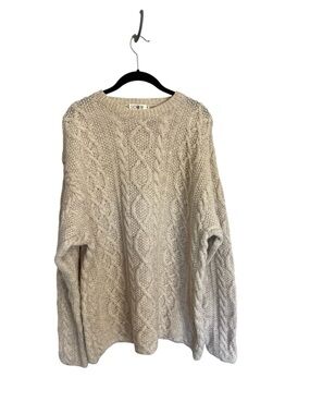 J. Crew men’s wool cable knit fisherman crewneck oversized sweater cream sz M